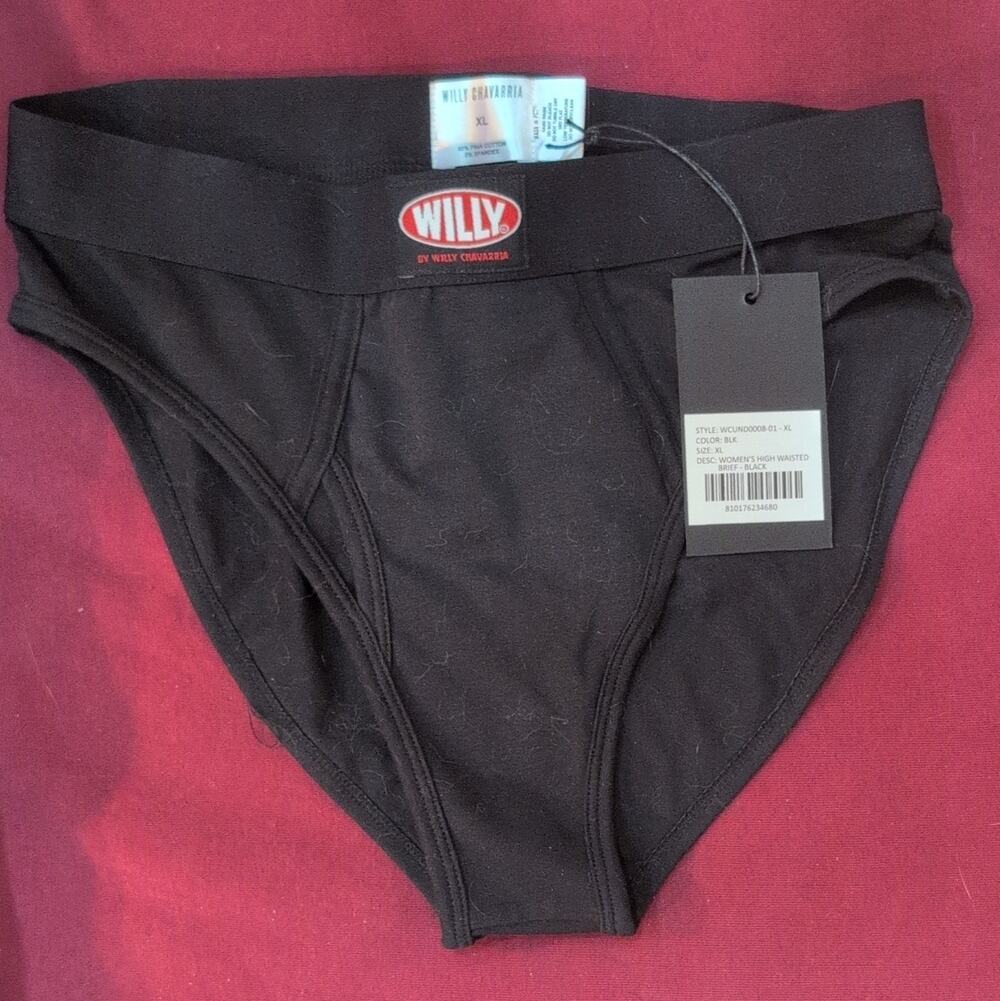 Willy Chavarria High Waisted Brief Panties Black XL Cotton Spandex WCUND0008-01